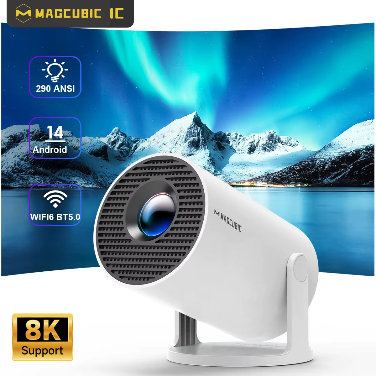HY300 Pro 8K Android Projector - Dual WiFi 6, 290 ANSI, Allwinner H726, Bluetooth 5.4, 1080P Home & Outdoor Cinema Experience